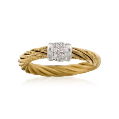Charriol "Classique" Stainless Steel and 18kt Yellow Gold Ring With Diamonds. Size 6.5 &mdash; Alt Image 1