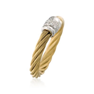 Charriol "Classique" Stainless Steel and 18kt Yellow Gold Ring With Diamonds. Size 6.5 &mdash; Alt Image 2