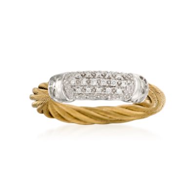 Charriol "Classique" Stainless Steel and 18kt Yellow Gold Ring With Diamonds. Size 6.5 &mdash; Alt Image 1