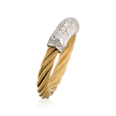 Charriol "Classique" Stainless Steel and 18kt Yellow Gold Ring With Diamonds. Size 6.5 &mdash; Alt Image 2