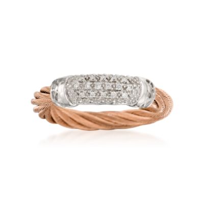 Charriol "Classique" Stainless Steel and 18kt Rose Gold Ring With Diamonds. Size 6.5 &mdash; Alt Image 1