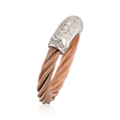 Charriol "Classique" Stainless Steel and 18kt Rose Gold Ring With Diamonds. Size 6.5 &mdash; Alt Image 2