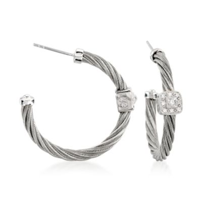 Charriol "Classique" Stainless Steel and 18kt White Gold Hoop Earrings With Diamonds &mdash; Alt Image 1