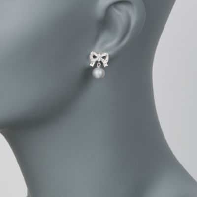 8mm Gray Cultured Pearl With Diamond Earrings in Sterling Silver &mdash; Alt Image 2