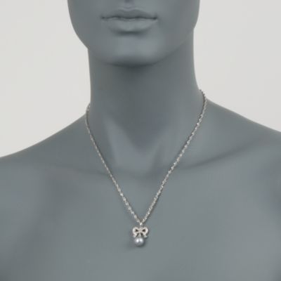 9mm Gray Cultured Pearl With Diamond Necklace in Sterling Silver. 18" &mdash; Alt Image 2