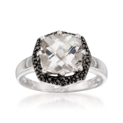 3.15 Carat White Topaz and .10 ct. t.w. Black Diamond Ring in Sterling Silver With Rhodium &mdash; Alt Image 1