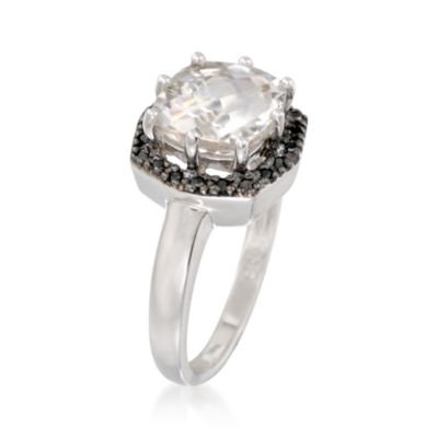 3.15 Carat White Topaz and .10 ct. t.w. Black Diamond Ring in Sterling Silver With Rhodium &mdash; Alt Image 3