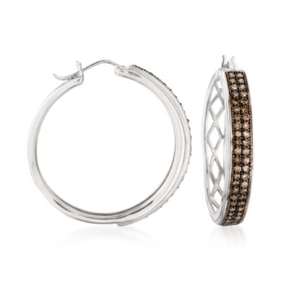 1.00 ct. t.w. Brown Diamond Hoop Earrings In Sterling Silver &mdash; Alt Image 1