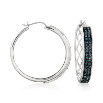 1.00 ct. t.w. Blue Diamond Hoop Earrings In Sterling Silver &mdash; Alt Image 1