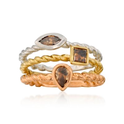 .75 ct. t.w. Brown Diamond Ring Set In 14kt Tri-Colored Gold &mdash; Alt Image 1