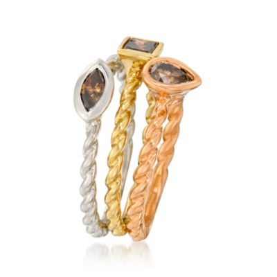 .75 ct. t.w. Brown Diamond Ring Set In 14kt Tri-Colored Gold &mdash; Alt Image 3