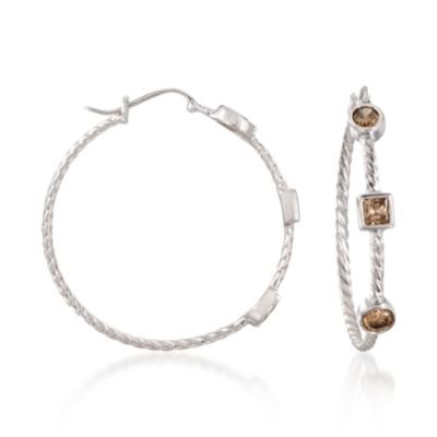 1.00 ct. t.w. Brown Diamond Hoop Earrings in Sterling Silver &mdash; Alt Image 1