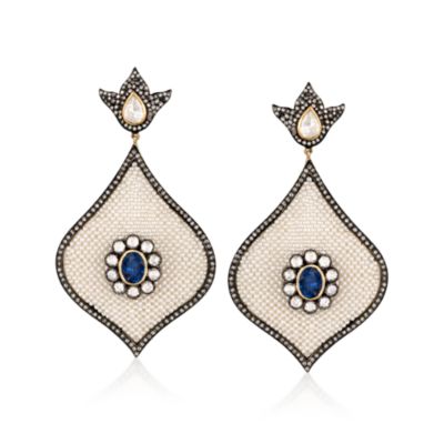 9.20 ct. t.w. Multi-Gem Lotus Earrings in 18kt Yellow Gold With Black Rhodium &mdash; Alt Image 1