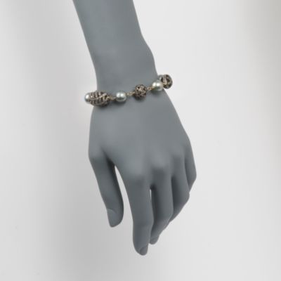 9-10mm Gray Tahitian Pearl and Diamond Bead Bracelet in Two-Tone. 7.5" &mdash; Alt Image 2
