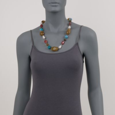 Long Mixed Gem and 12-13mm Cultured Baroque Pearl Necklace In 14kt Yellow Gold &mdash; Alt Image 2