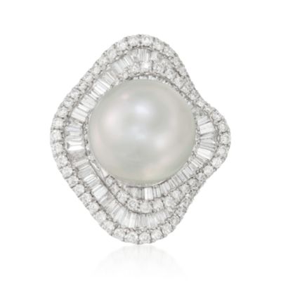 13mm Cultured South Sea Pearl and 2.05 ct. t.w. Diamond Swirl Ring In 18kt White Gold &mdash; Alt Image 1