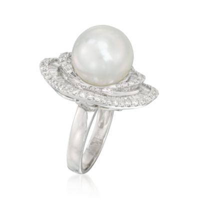 13mm Cultured South Sea Pearl and 2.05 ct. t.w. Diamond Swirl Ring In 18kt White Gold &mdash; Alt Image 3