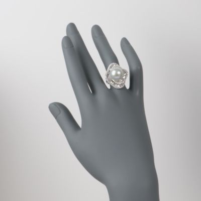 13mm Cultured South Sea Pearl and 2.05 ct. t.w. Diamond Swirl Ring In 18kt White Gold &mdash; Alt Image 2