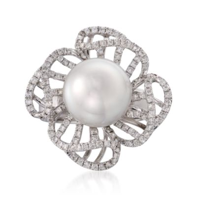 Cultured South Sea Pearl and .80 ct. t.w. Diamond Ring in 18kt White Gold &mdash; Alt Image 1
