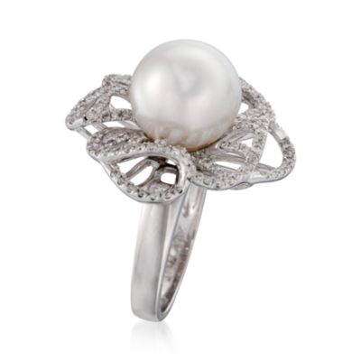 Cultured South Sea Pearl and .80 ct. t.w. Diamond Ring in 18kt White Gold &mdash; Alt Image 3