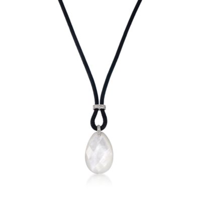 Mother-Of-Pearl and Blue Agate Necklace With Diamonds and Black Cord In Sterling Silver &mdash; Alt Image 1