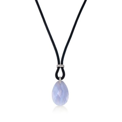 Mother-Of-Pearl and Blue Agate Necklace With Diamonds and Black Cord In Sterling Silver &mdash; Alt Image 3