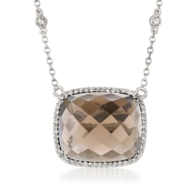 15.00 Carat Smoky Quartz and .40 ct. t.w. Diamond Necklace in 14kt White Gold. 18" &mdash; Alt Image 1