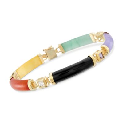 Multicolored Jade and 1.40 ct. t.w. Multi-Gemstone Bar Bracelet in 18kt Over Sterling &mdash; Alt Image 1