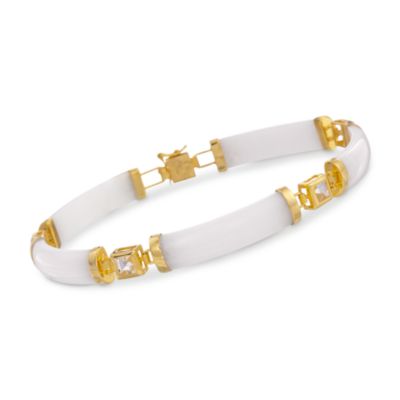 White Jade Bangle Bracelet in 18kt Over Sterling. 7.5" &mdash; Alt Image 1