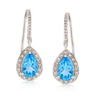 2.55 ct. t.w. Blue Topaz and .20 ct. t.w. Diamond Earrings in 14kt White Gold &mdash; Alt Image 1