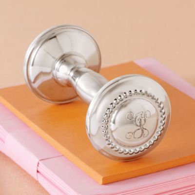 Sterling Beaded Dumbell Baby Rattle by Empire Silver Co. &mdash; Alt Image 1