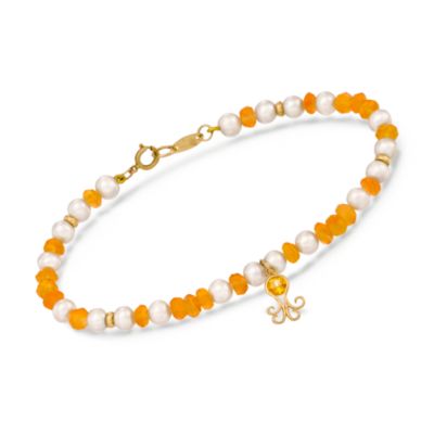 Carnelian and Pearl Octopus Bracelet in 14kt Yellow Gold &mdash; Alt Image 1