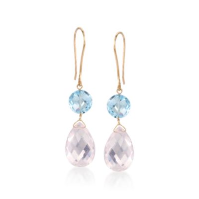 6.35 ct. t.w. Rose Quartz and 2.60 ct. t.w. Blue Topaz Earrings In 14kt Yellow Gold &mdash; Alt Image 1