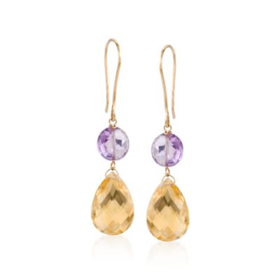 4.50 ct. t.w. Citrine and 1.45 ct. t.w. Amethyst Earrings in 14kt Yellow Gold &mdash; Alt Image 1