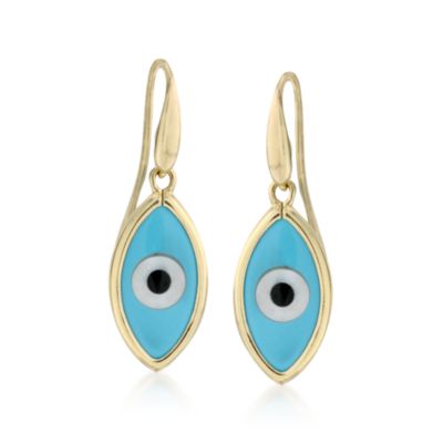 Mother-Of-Pearl and Turquoise Evil Eye Earrings With Black Onyx In 14kt Yellow Gold. Earwire Earrings &mdash; Alt Image 1