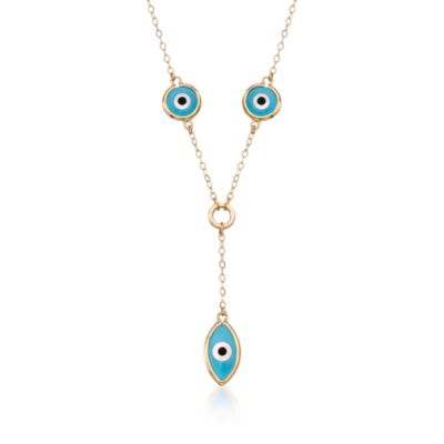 Evil Eye Navette Charm Necklace In 14kt Yellow Gold. 16" &mdash; Alt Image 1