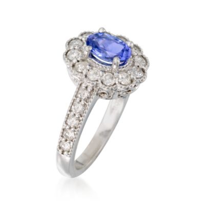 .80 Carat Tanzanite and .75 ct. t.w. Diamond Ring in 14kt White Gold &mdash; Alt Image 3