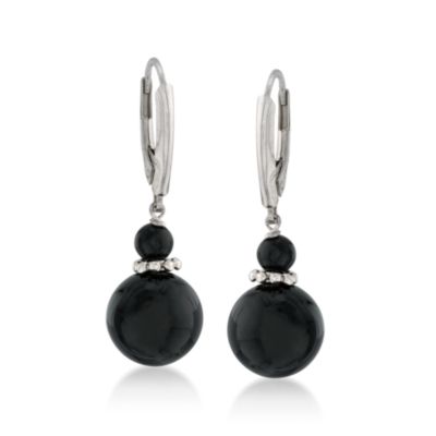 Black Onyx Drop Earrings in Sterling Silver &mdash; Alt Image 1