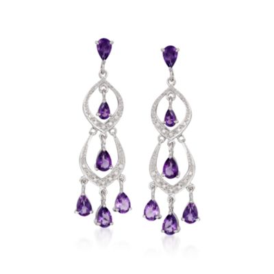 4.80 ct. t.w. Amethyst and .10 ct. t.w. Diamond Chandelier Earrings in Sterling Silver &mdash; Alt Image 1