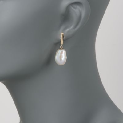 Cultured Baroque Pearl Earrings In 14kt Yellow Gold &mdash; Alt Image 2