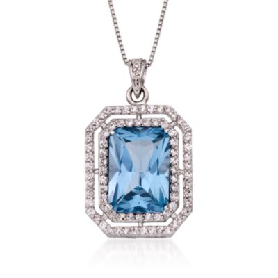 10.00 Carat Blue CZ Necklace With White CZs In Sterling Silver &mdash; Alt Image 1