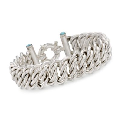 Italian Sterling Silver Link Bracelet With .65 ct. t.w. Aquamarine Caps. 8.5" &mdash; Alt Image 1