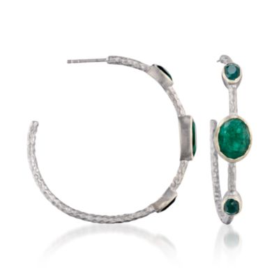 11.55 ct. t.w. Emerald Hoop Earrings In Sterling Silver &mdash; Alt Image 1