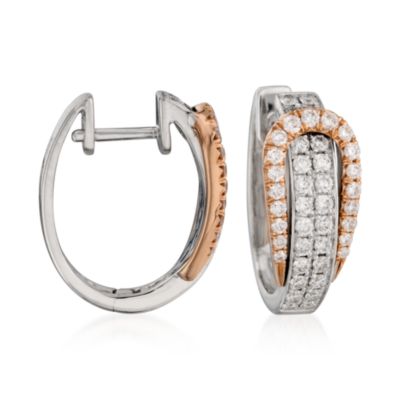 Simon G. .80 ct. t.w. Diamond Buckle Hoop Earrings in 18kt Two-Tone Gold &mdash; Alt Image 1