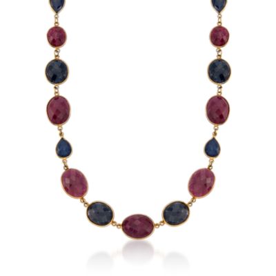 74.00 ct. t.w. Ruby and 57.30 ct. t.w. Sapphire Necklace In Vermeil &mdash; Alt Image 1