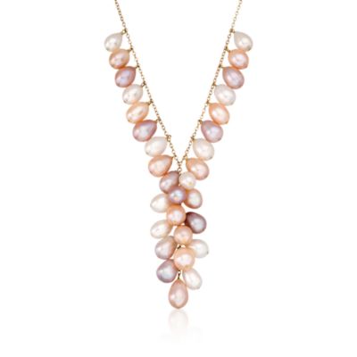 9-11mm Multicolored Cultured Pearl Y-Necklace in 14kt Yellow Gold. 20" &mdash; Alt Image 1