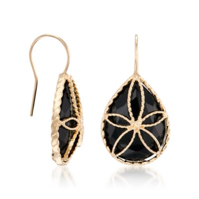 Black Onyx Floral Earrings In 14kt Yellow Gold &mdash; Alt Image 3