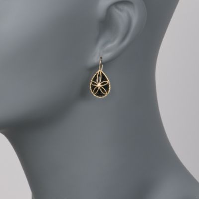 Black Onyx Floral Earrings In 14kt Yellow Gold &mdash; Alt Image 2