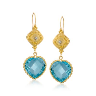 18.00 ct. t.w. Blue Topaz Drop Earrings With Diamonds In 14kt Yellow Gold &mdash; Alt Image 1