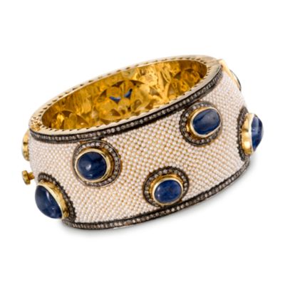70.60ct. t.w. Sapphire 5.45-6.00 ct. t.w. Natural Diamond and Cultured Pearl Bangle &mdash; Alt Image 1